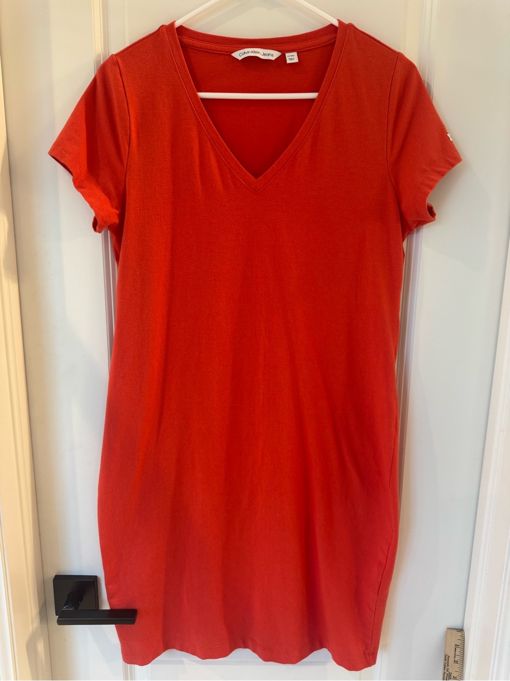 Calvin Klein Jeans Orange V-Neck Short Sleeve T shirt Dress